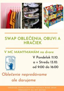 SWAP oblečenia, obuvi a hračiek @ Materské centrum Mamymamám